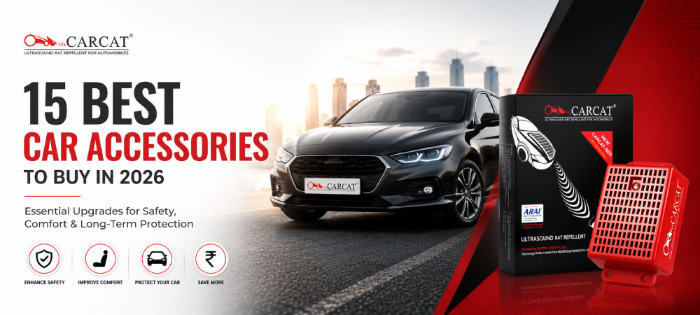 Discover the 15 must-have car accessories every Indian driver needs in 2026. From essential dash cams to CARCAT rat repellents, upgrade your car's safety and comfort.
